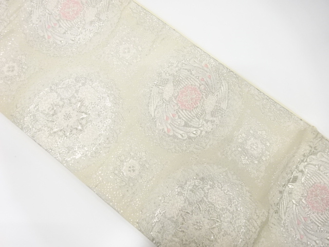 JAPANESE KIMONO / ANTIQUE FUKURO OBI / SILK / WOVEN PEACOCK & FLORAL CREST